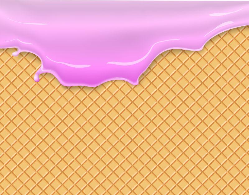 矢量流动的粉红色釉在晶片纹理甜食载体背景摘要