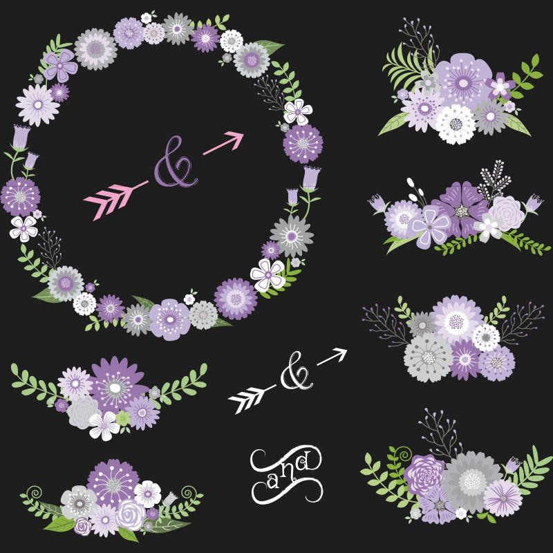 创意矢量紫色花朵元素的装饰设计