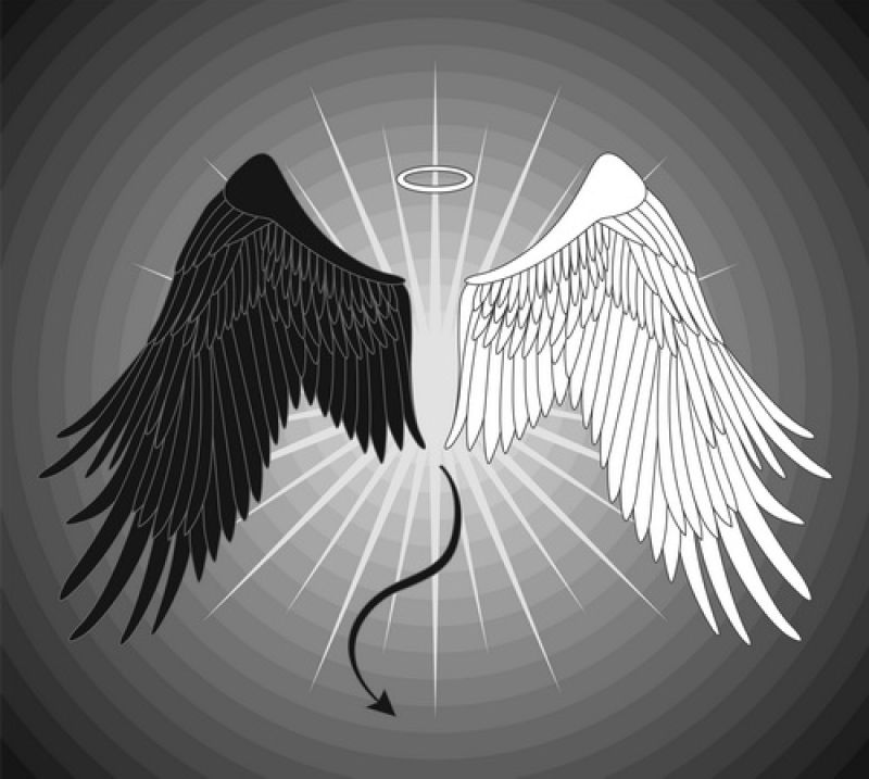 天使和恶魔的翅膀矢量插图
