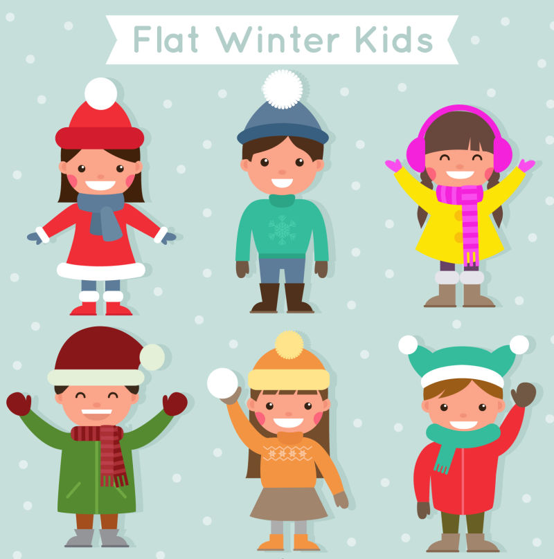 抽象矢量可爱冬季服装的孩子插图