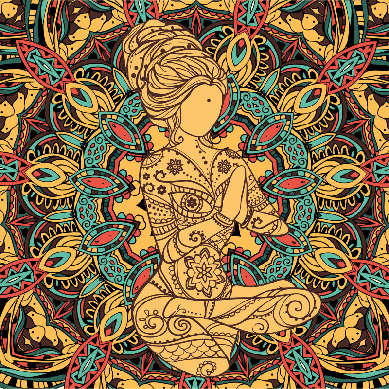 创意矢量彩色装饰的艺术瑜伽主题插图