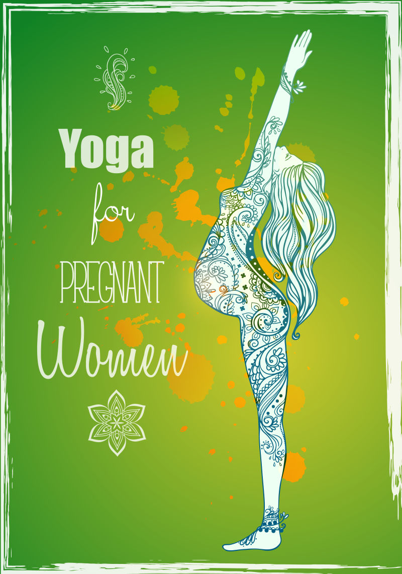 抽象矢量孕妇瑜伽主题的艺术平面插图