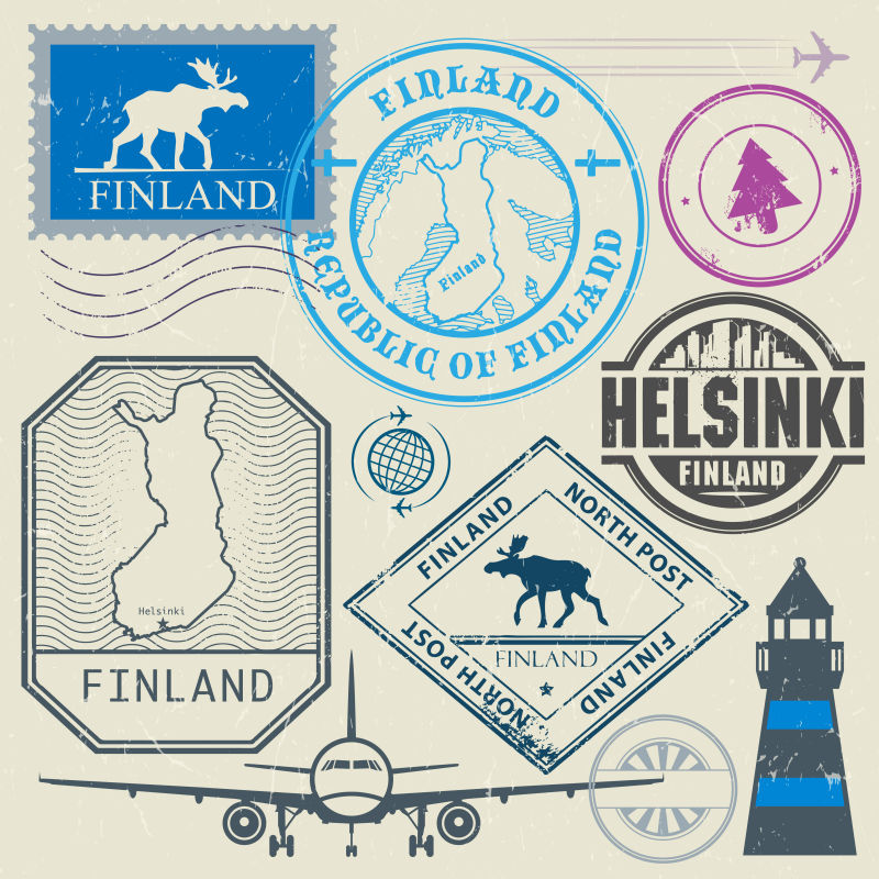 矢量芬兰主题旅行印章设计