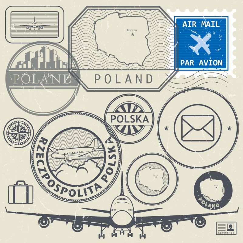 矢量抽象波兰主题的旅游印章设计