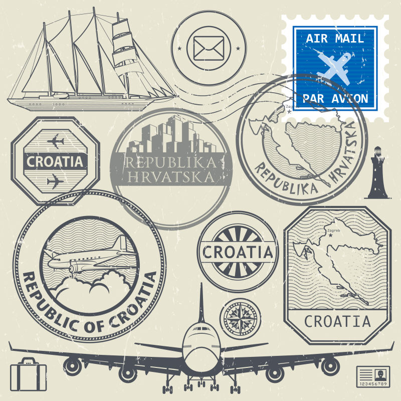 创意矢量克罗地亚主题旅行印章设计