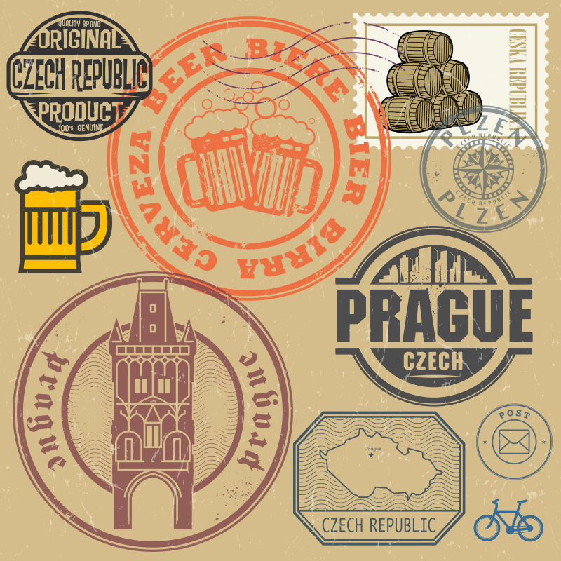 创意矢量捷克旅行印章设计