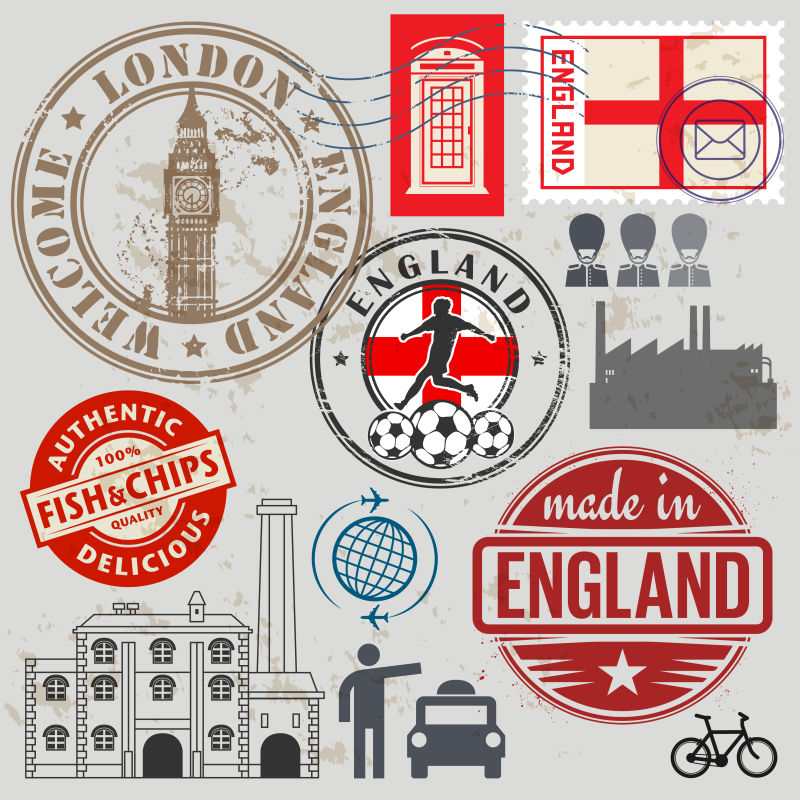 创意矢量现代英国主题旅行印章设计