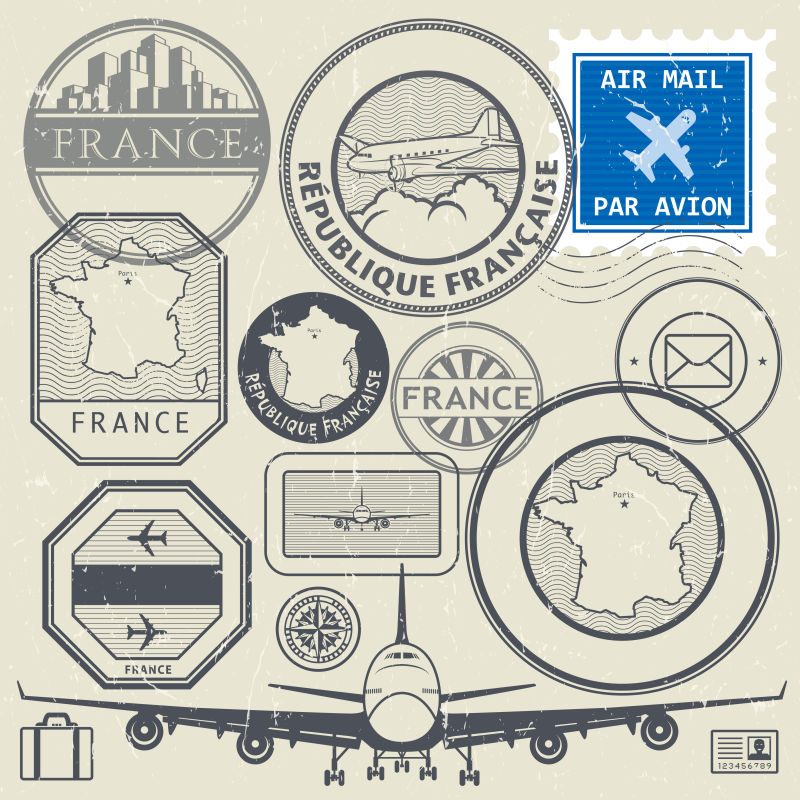 创意矢量现代法国旅行印章设计