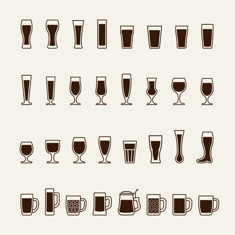 各式啤酒玻璃杯矢量图标