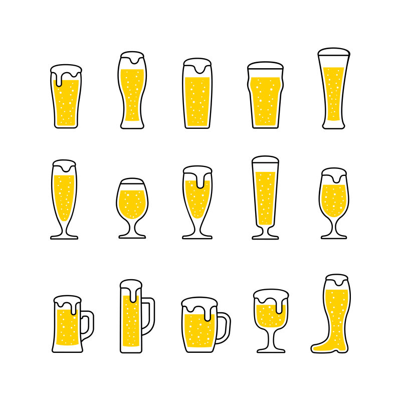 啤酒泡玻璃杯图标矢量插图