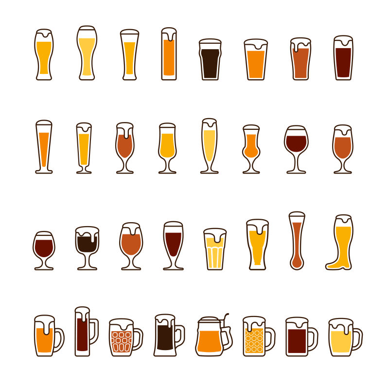 啤酒和玻璃杯矢量插图