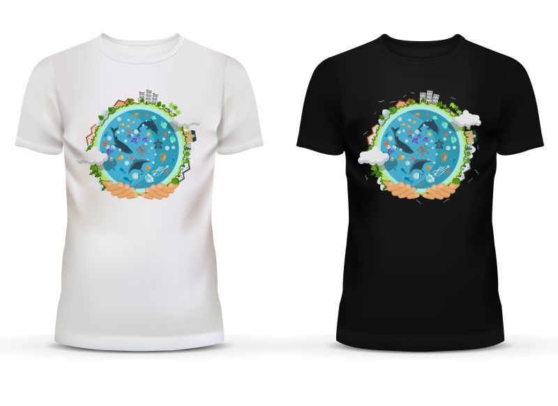 抽象矢量现代海洋元素的T恤图案设计
