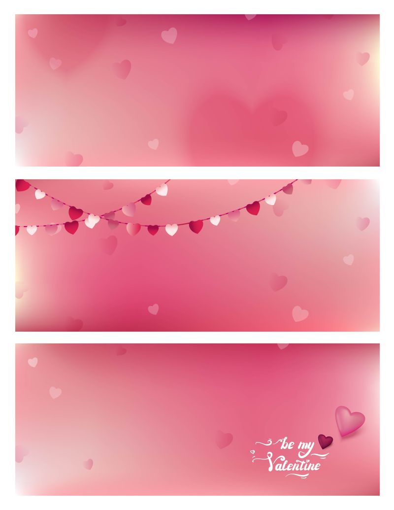 矢量设置三个粉色背景不同的情人节卡片