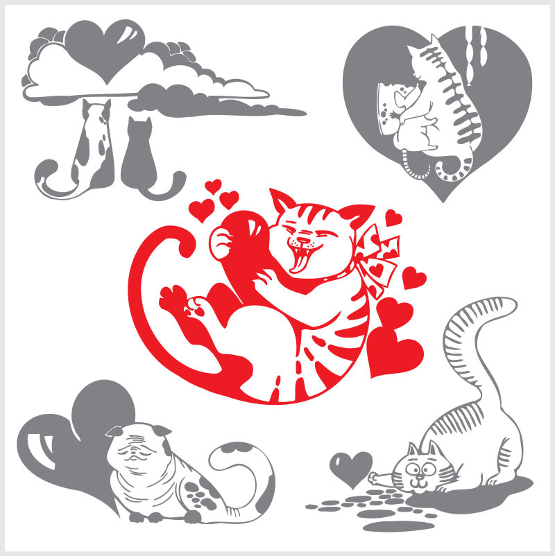情人节小猫插图矢量设计