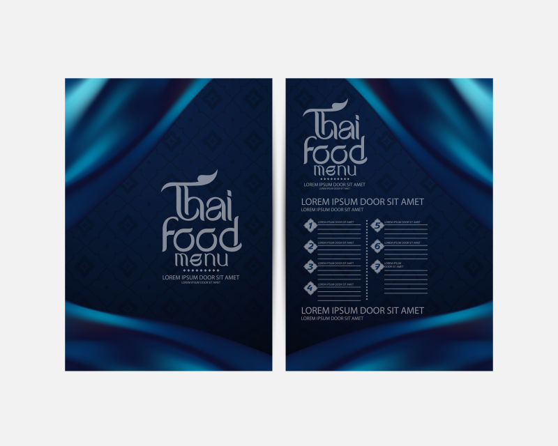 矢量抽象蓝色泰国食品菜单设计