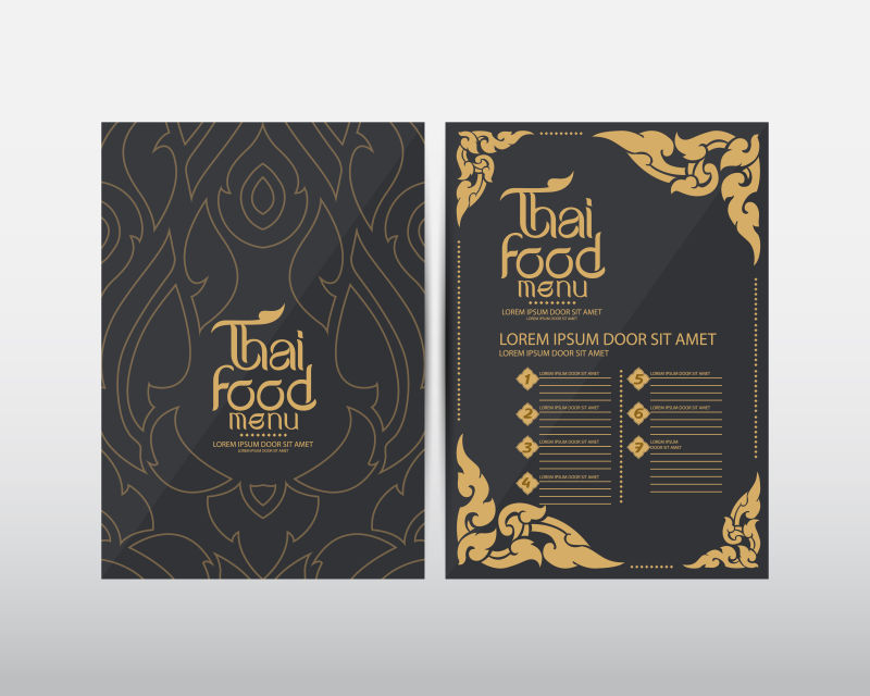 创意矢量泰国纹样元素的艺术菜单设计