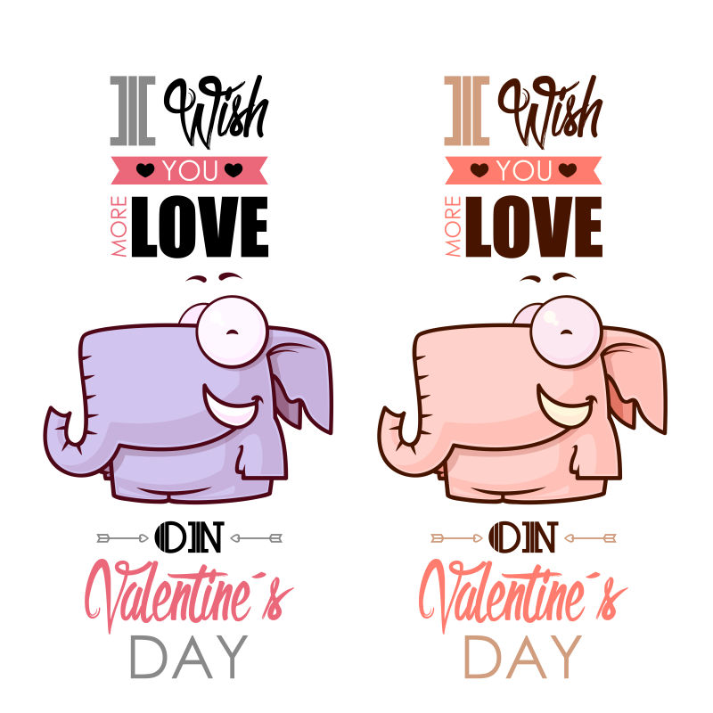 大象图案的情人节卡片矢量设计