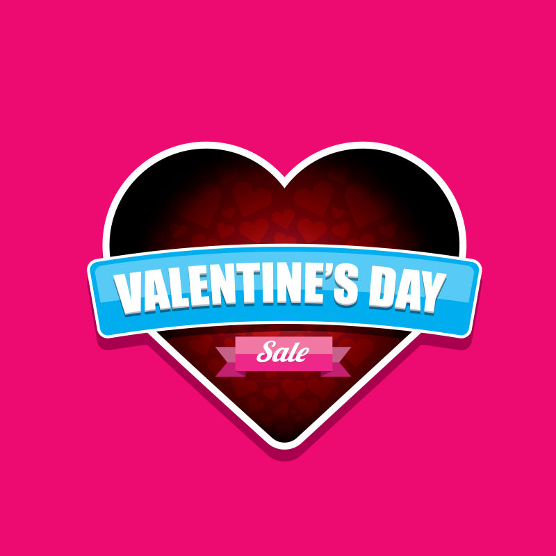 矢量情人节心脏销售标签在粉红色的背景