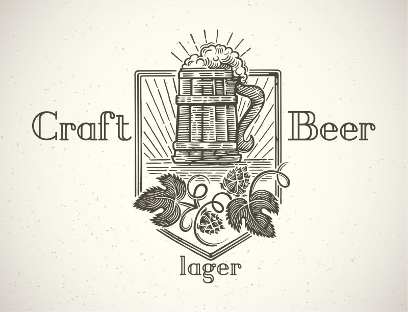 抽象矢量复古细线风格的啤酒标志设计