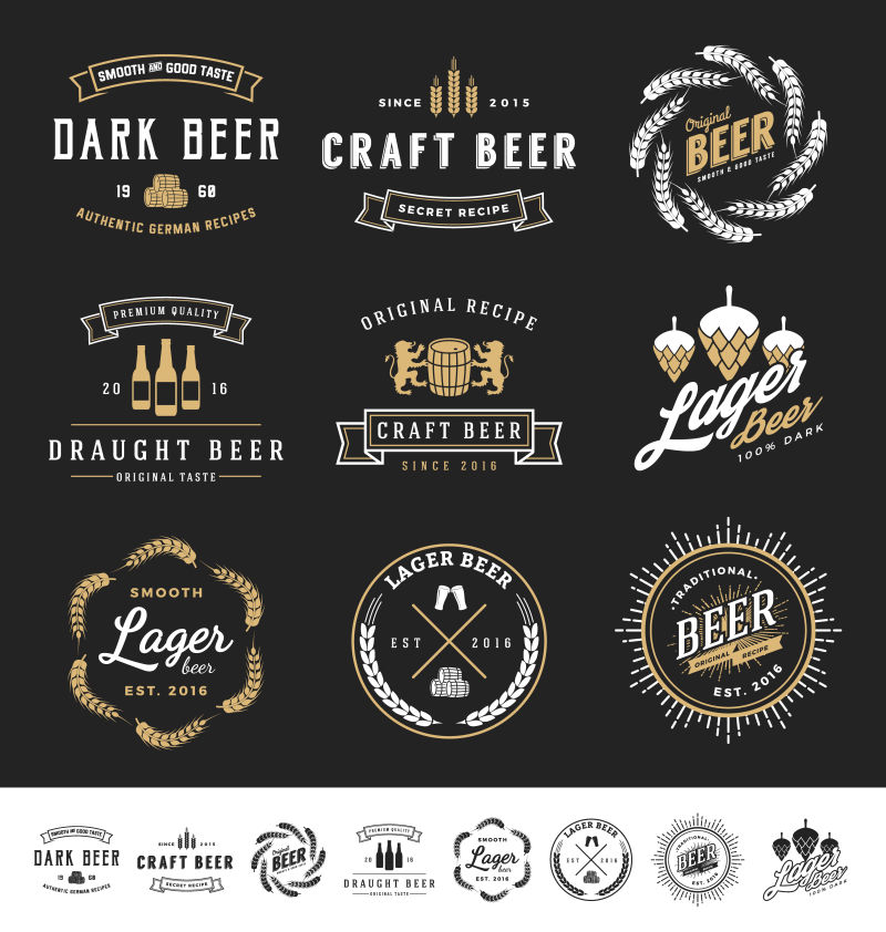 抽象矢量复古平面啤酒标志设计