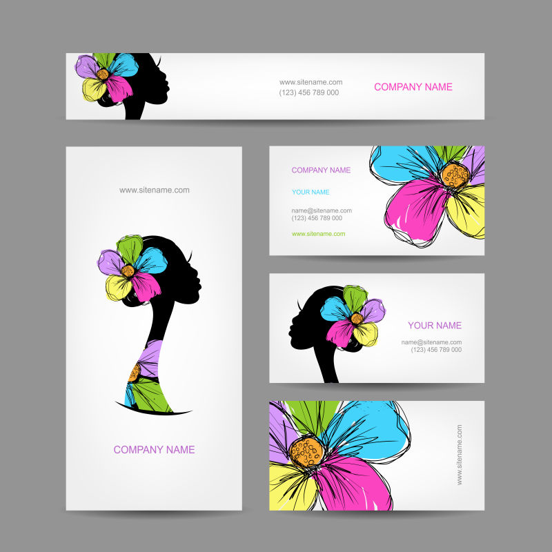 创意矢量彩色花朵元素的美容院卡片设计