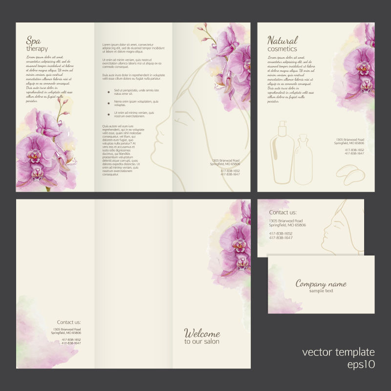 抽象矢量紫色花卉元素的美容院卡片设计