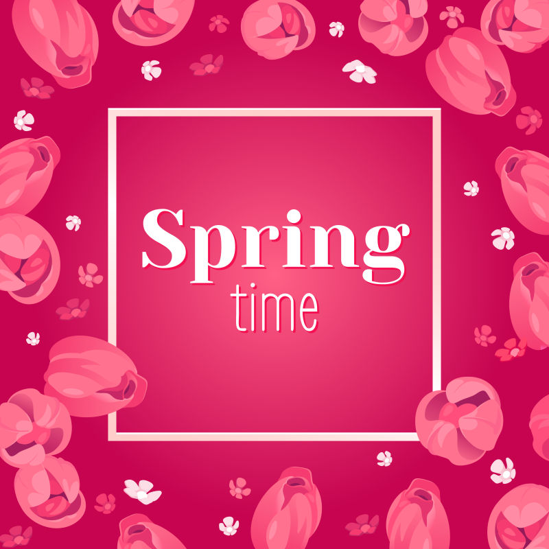 节日装饰框架粉红郁金香特别设计的母亲节3月8日和复活节