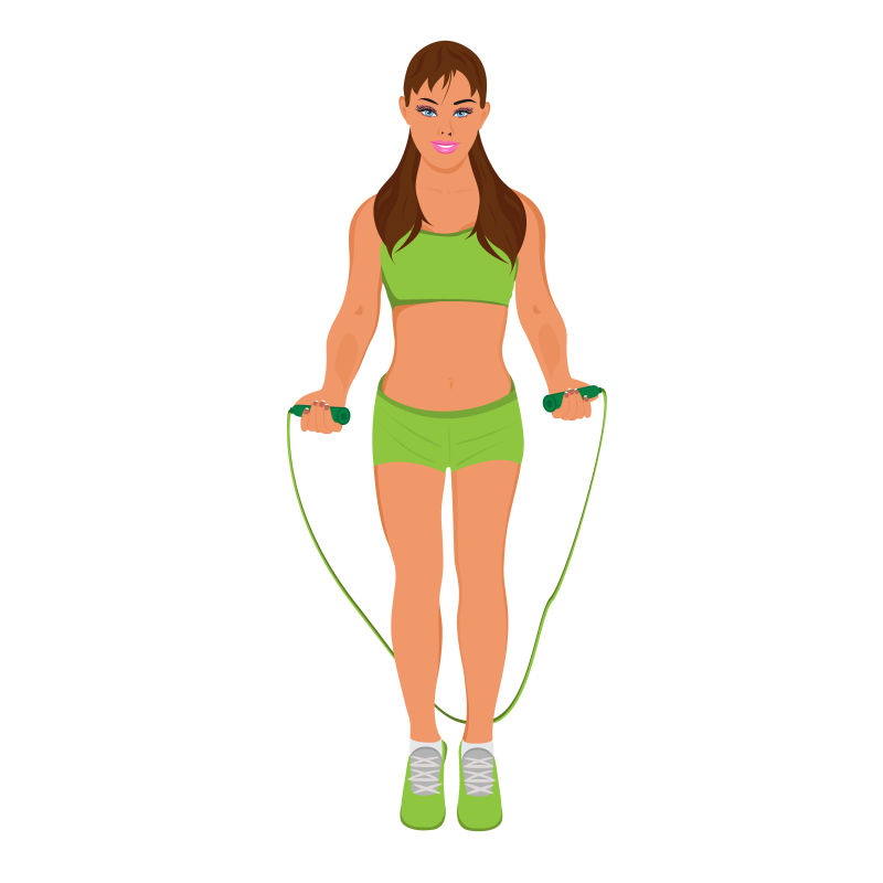 抽象矢量现代跳绳的健身女孩插图设计