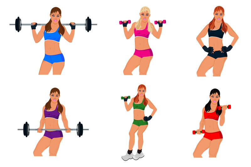 创意矢量现代做肌肉锻炼的女孩平面插图设计