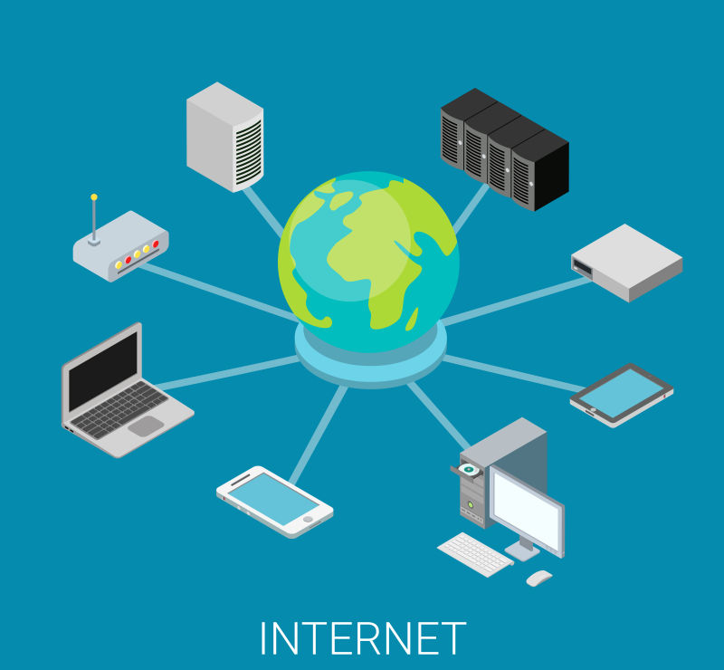 Internet网络设备平面三维矢量等距信息图形矢量