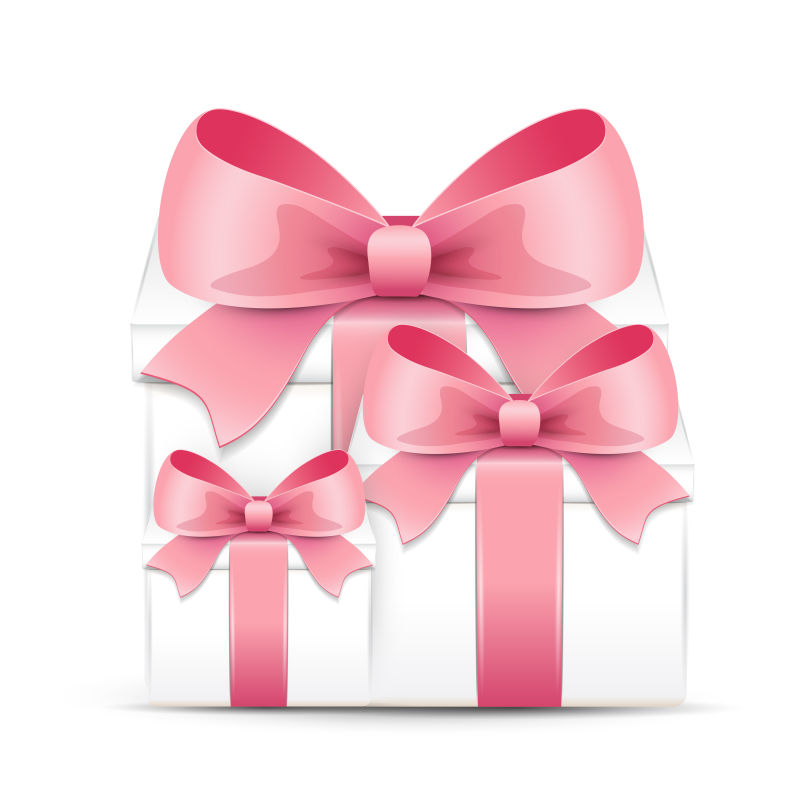 矢量礼品盒上的粉色蝴蝶结设计
