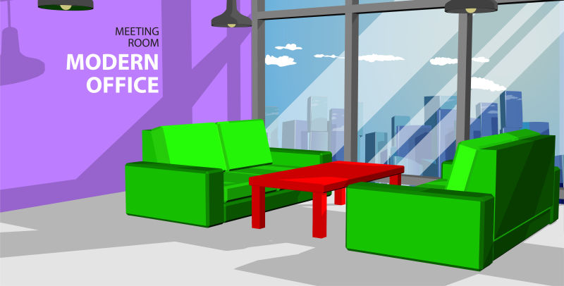 矢量有绿色沙发的现代会议室插图