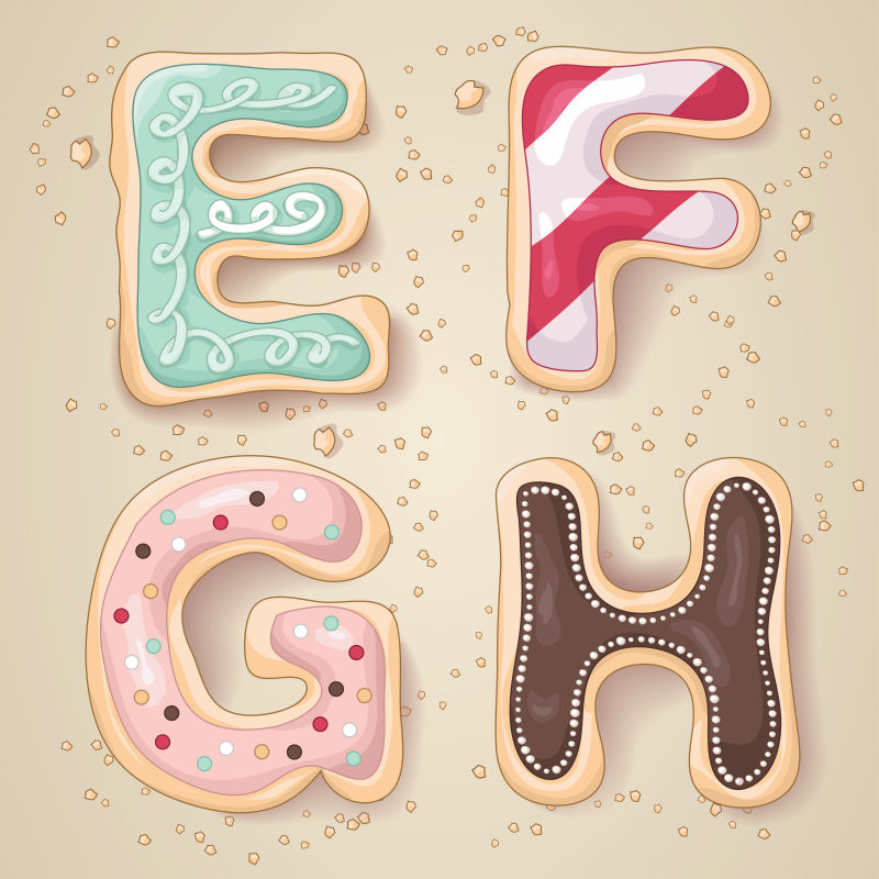 抽象矢量现代可爱的字母饼干插图设计