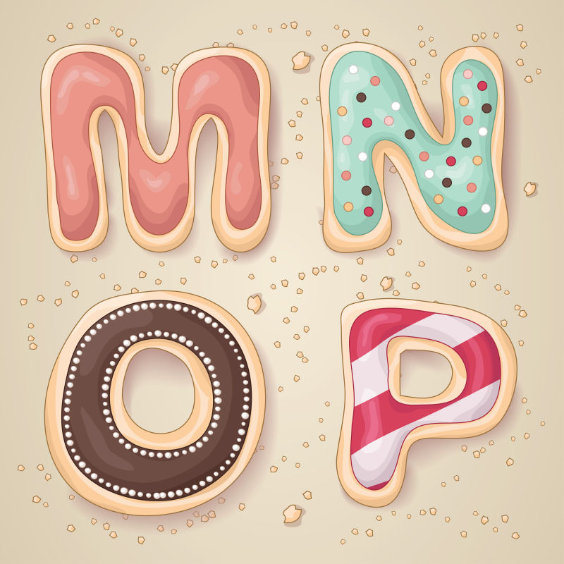 抽象矢量现代手绘字母饼干插图设计