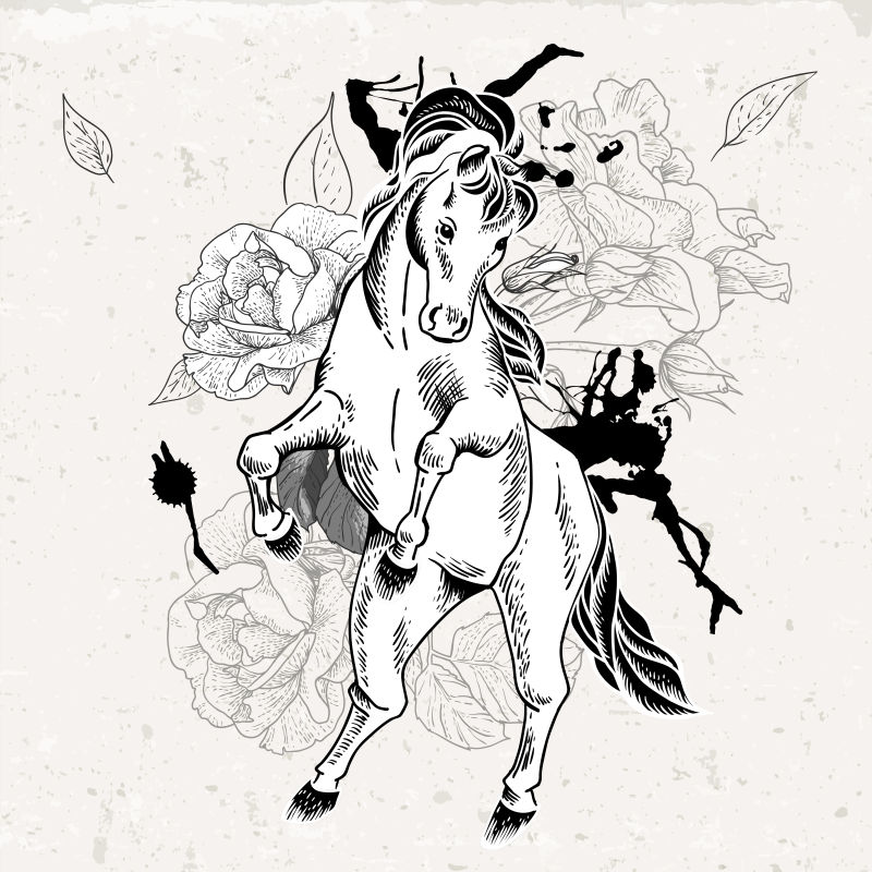 抽象矢量现代手绘马的图案插图