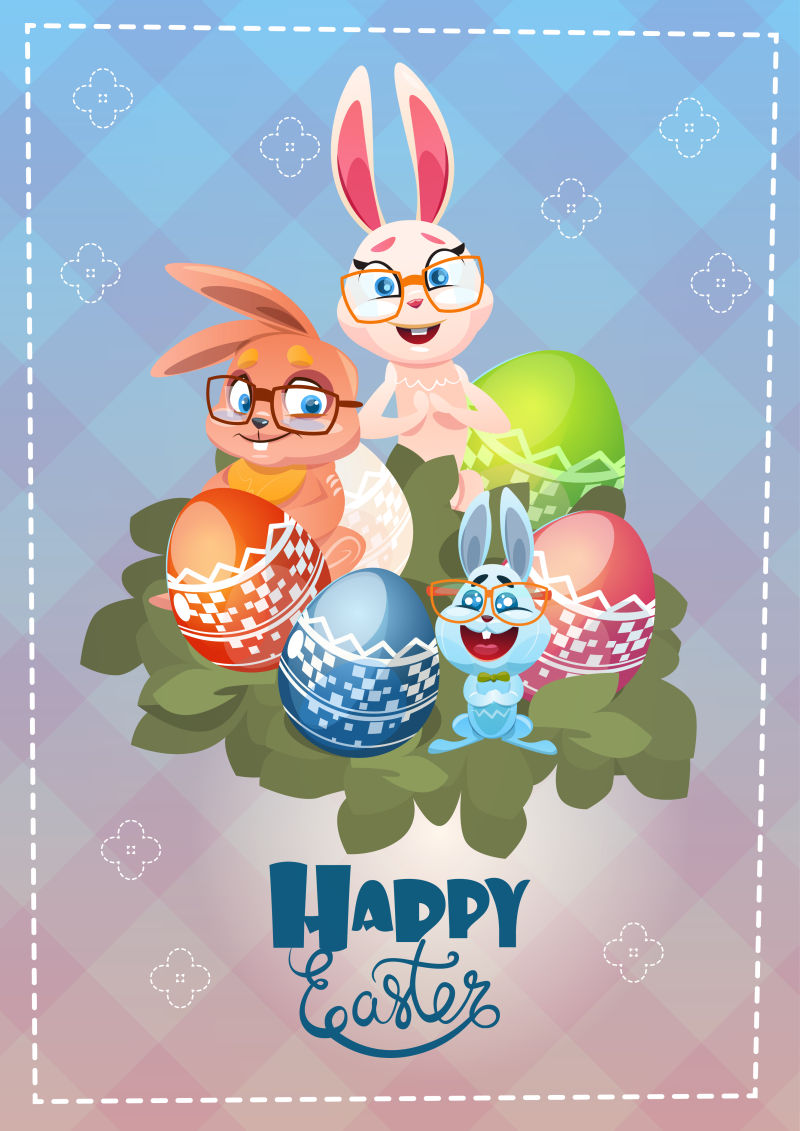 复活节的兔子图案精美贺卡矢量设计