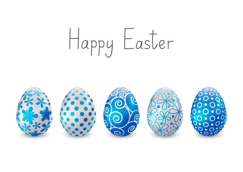 蓝色花纹图案复活节彩蛋矢量插图