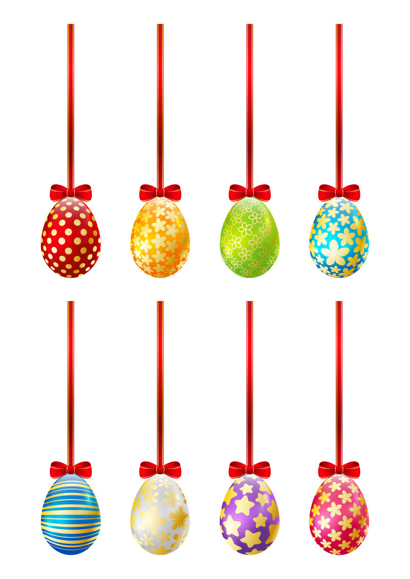 红色丝带装饰的复活节彩蛋矢量插图