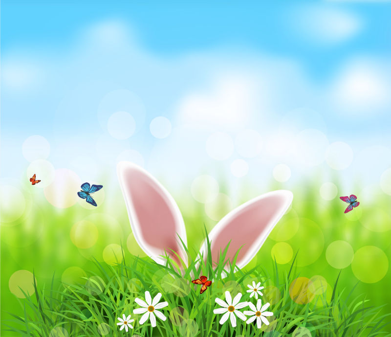 草丛里的兔子矢量插图