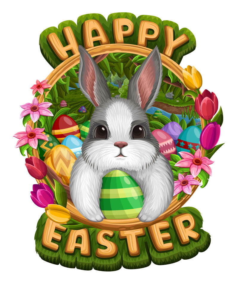复活节的兔子插图矢量设计