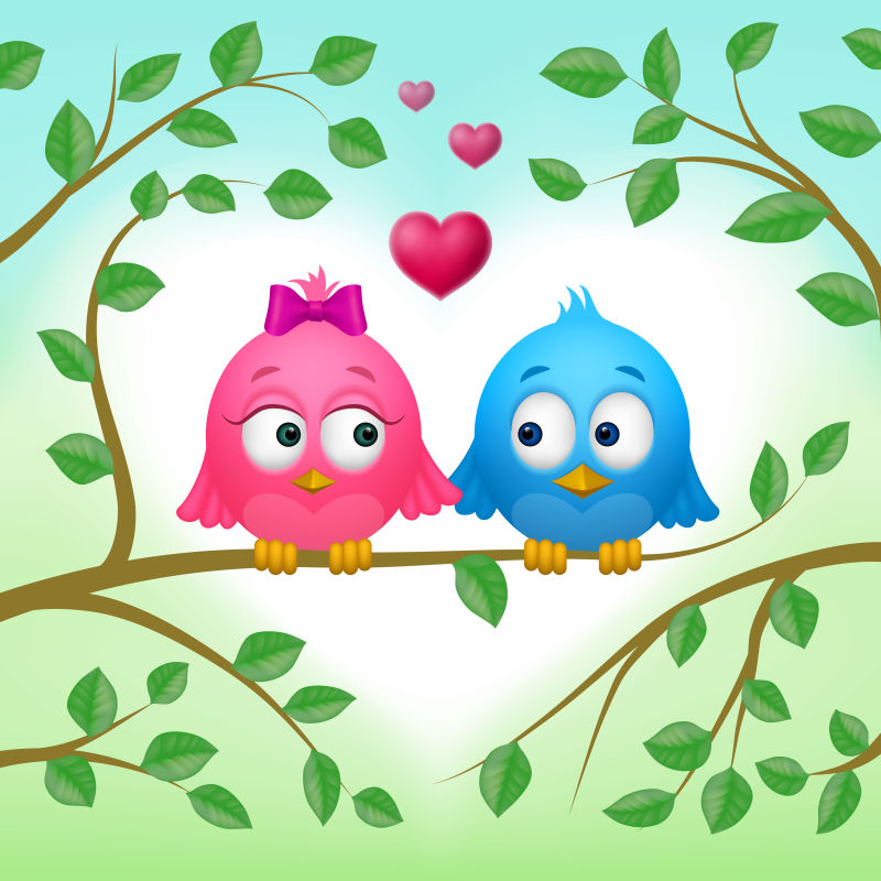 创意矢量卡通小鸟元素的情人节背景