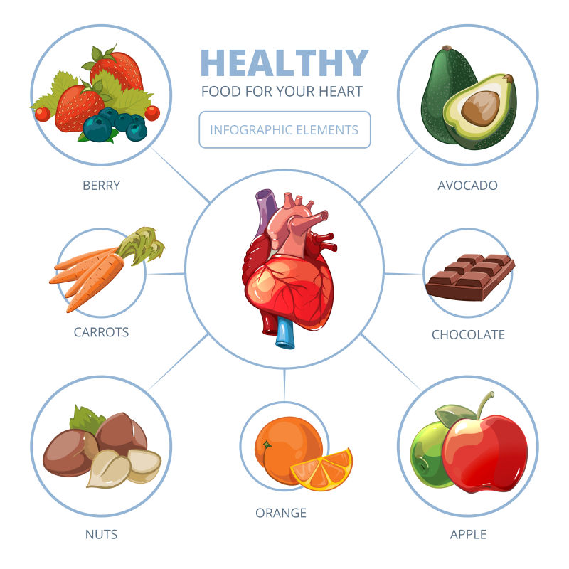 心脏护理向量信息图表健康食品饮食与护理苹果维他命插图