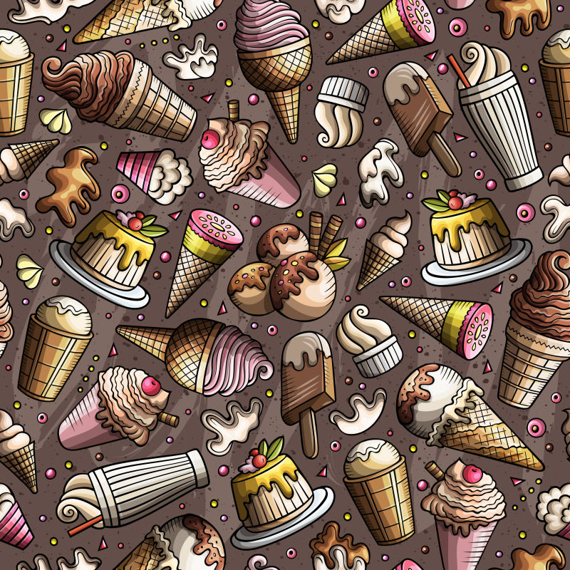 抽象矢量复古冰淇淋元素的装饰设计涂鸦背景