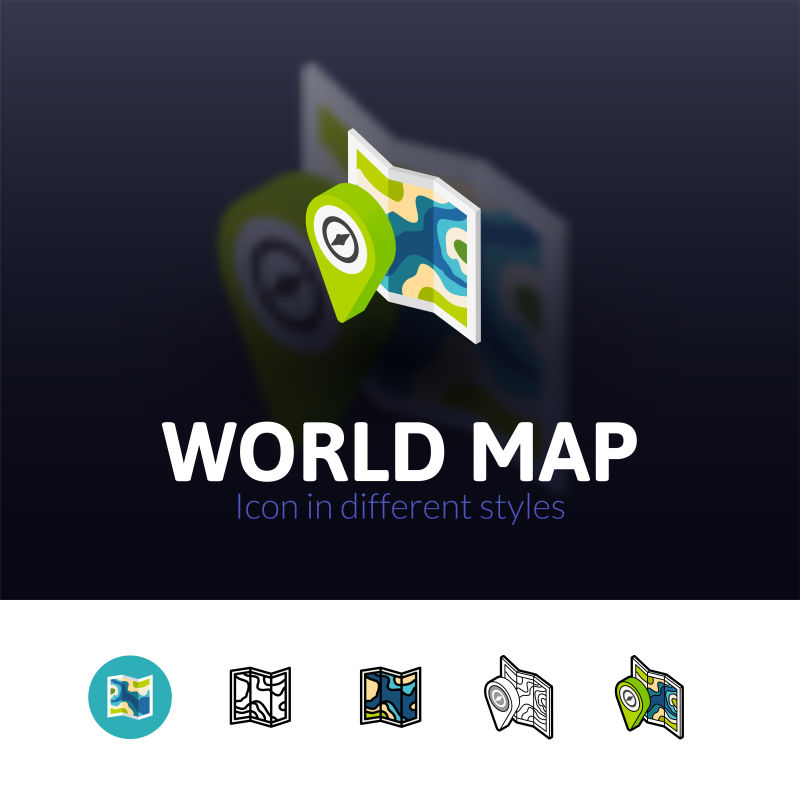 抽象矢量立体世界地图图标设计