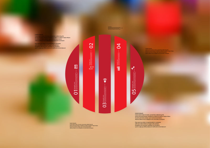 插图信息模板圆垂直分割为五个红色独立部分