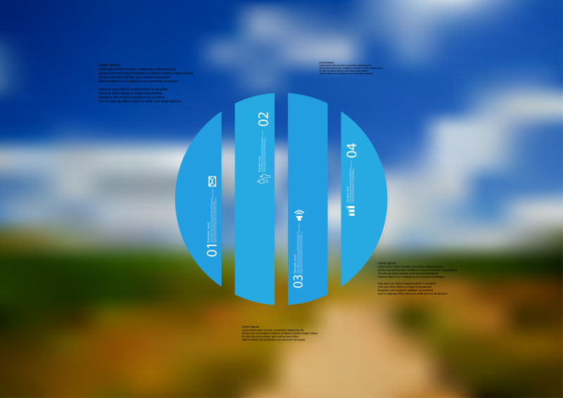 插图信息模板圆垂直分割为四个蓝色独立部分