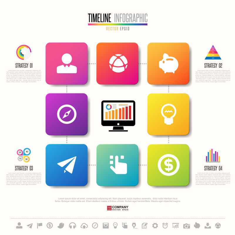 创意矢量彩色商业图标元素的信息图表设计