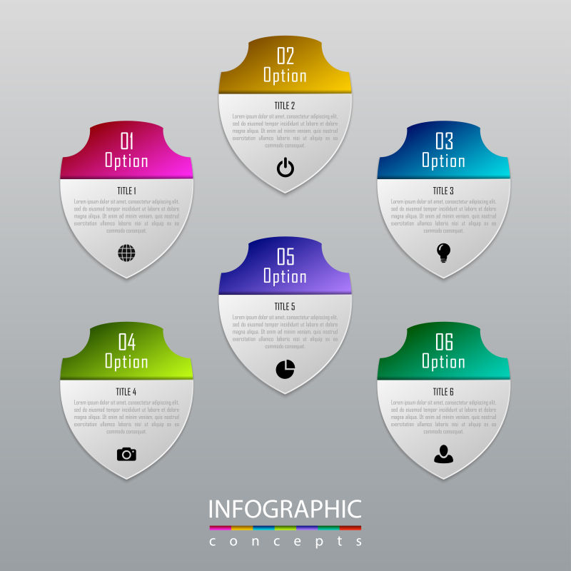 创意矢量彩色护盾元素的信息图表