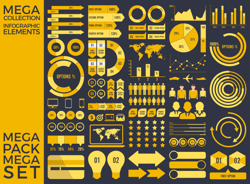 抽象矢量现代金黄色商业信息图表元素设计