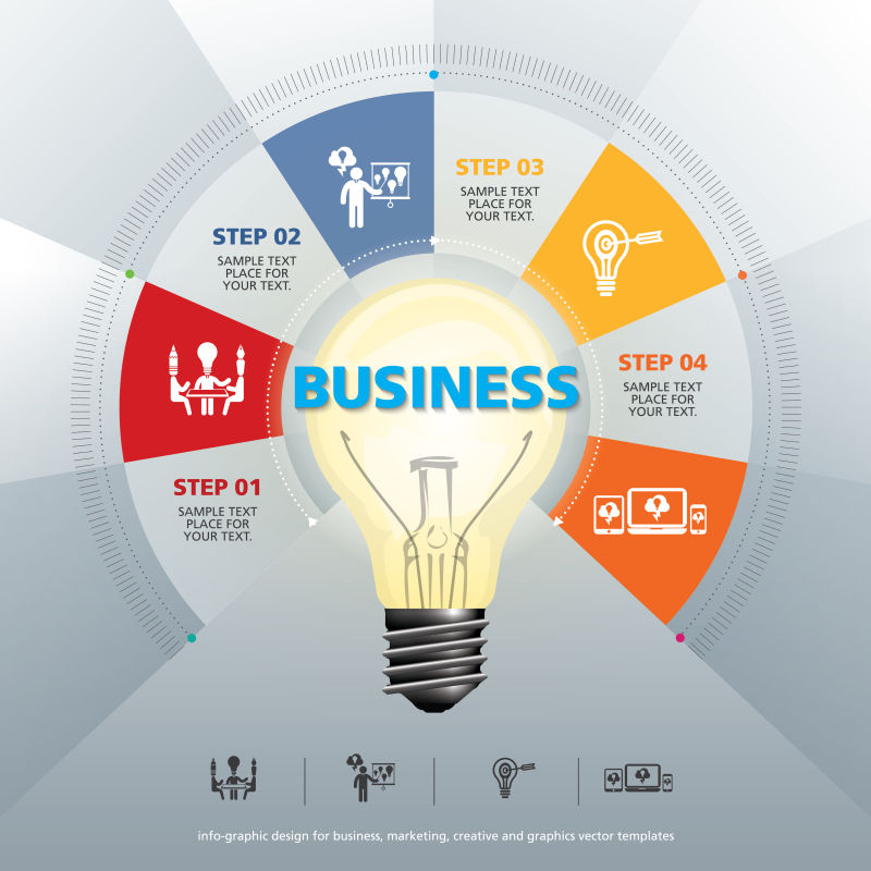 创意矢量灯泡元素的商业信息图表设计